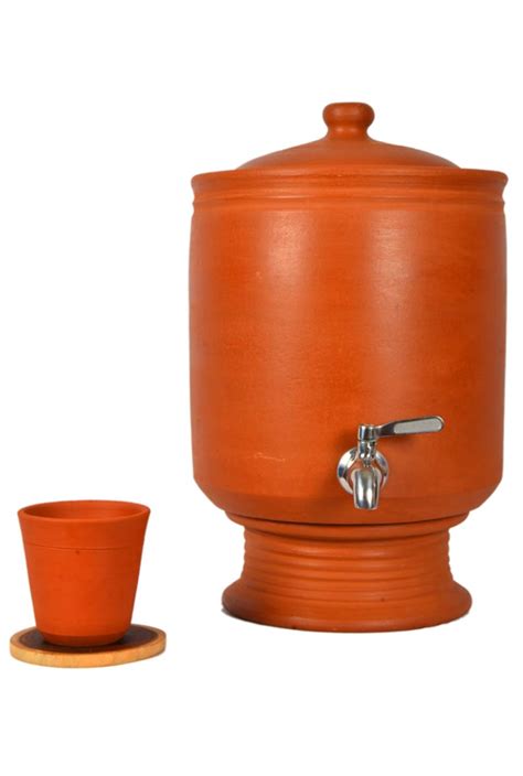 Buy Village Decor Handmade Earthen Clay water pot | Water Dispenser Includes Clay Lid, Glass and ...