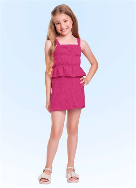 conjunto regatashort saia rosa fakini kids