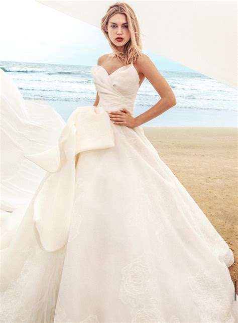 LUZ Ivory Strapless Organza Beaded Lace Wedding Gown - Guillermo Pharis