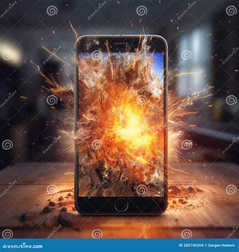 A Huge Broken Mobile Phone, Screen Shattering Explosion Stock