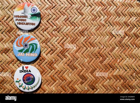 Indian Tricolour Badge pin written meaning " Our lovely India" and Jai ...