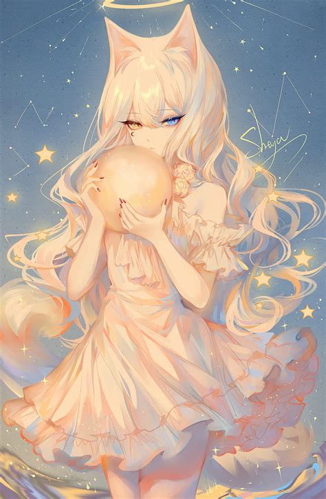 Girl, neko, ears, heterochromia, anime, art, HD phone wallpaper | Peakpx