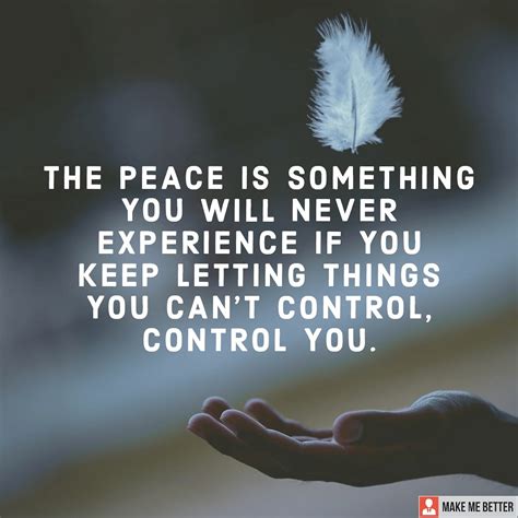 Peace - " The peace is something you will never experience if you keep letting things you can't ...