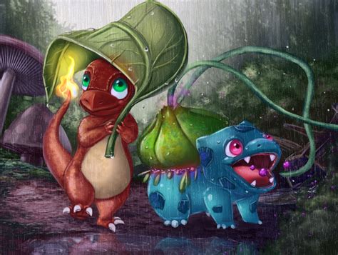 Charmander and Bulbasaur in a rainy day! by Beniani on DeviantArt