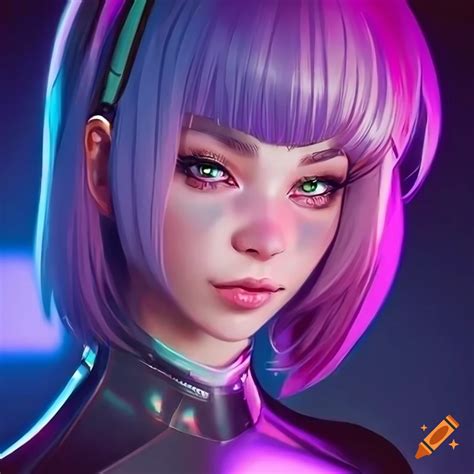 realistic artwork   cyberpunk girl  holographic latex catsuit