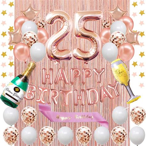 Amazon.com: Fancypartyshop 25th Birthday Decorations - Rose Gold Happy ...