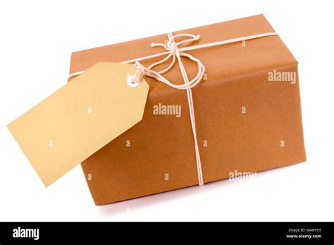 small brown package  manila label isolated stock photo alamy