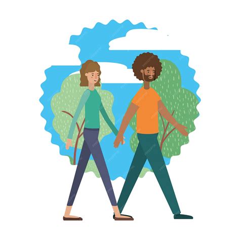 Pareja joven en el personaje de avatar de paisaje | Vector Premium