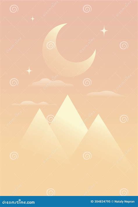 Night with Moon and Beautiful Egyptian Pyramids. Dreamy Vector ...