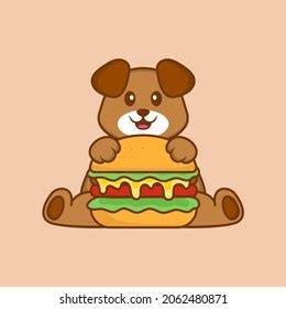 Cute Dog Eating Burger Animal Cartoon Stock Vector (Royalty Free ...