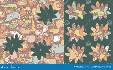 Animals: Match Pieces, Visual Game. Solution in Hidden Layer! Stock ...