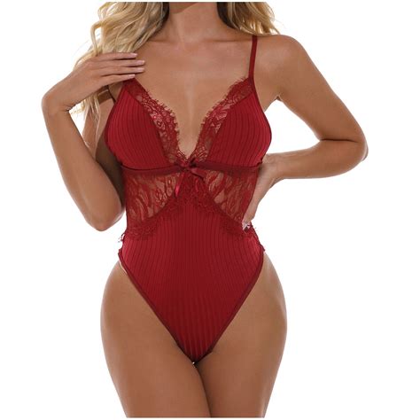 Lolmot Womens Sexy Bodysuit Lingerie One Piece Babydoll V Neck Teddy