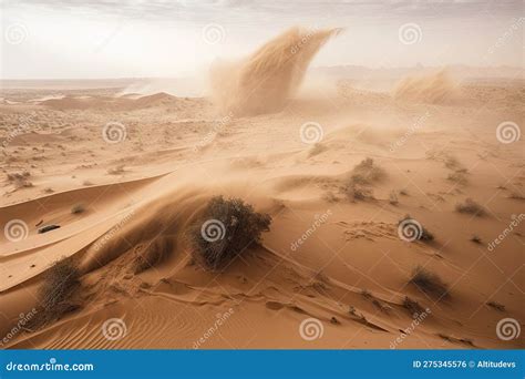 sandstorm wreaking havoc  desert landscape  debris flying