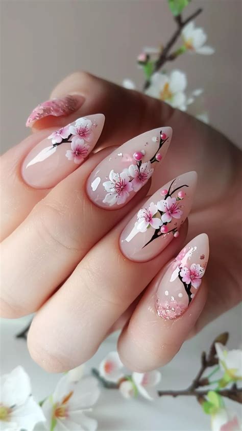 spring sakura cherry blossom nail art designs nagel ontwerpen lente