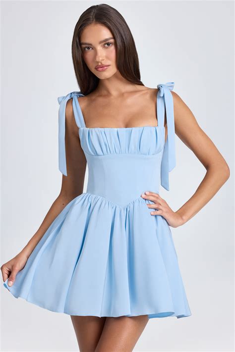 Draped Corset Mini Dress in Powder Blue | Oh Polly