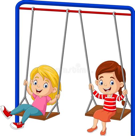 illustration  cartoon  girls swinging stock vector illustration