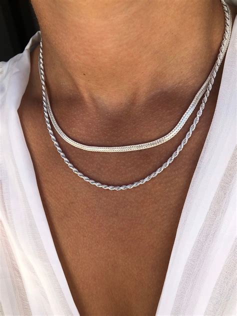 Silver Necklace Silver Chain Necklace Layering Necklace - Etsy