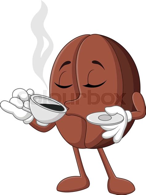 Cartoon funny Coffee bean drinking coffee | Stock vector | Colourbox