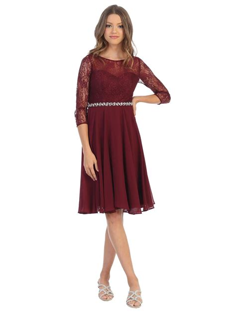 White Short 3/4 Sleeve Lace Cocktail Dress - Formal Dresses & Gowns