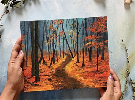 Painting a Fall Forest Path with Acrylics - Debasree Dey Art