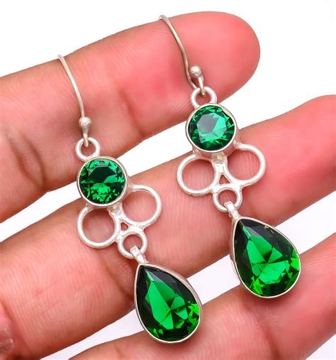 Chrome Diopside 925 Sterling Silver Jewelry Earring 2.1" F259, Gemstone