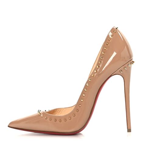 CHRISTIAN LOUBOUTIN Patent Anjalina 120 Studded Pumps 36.5 Beige ...