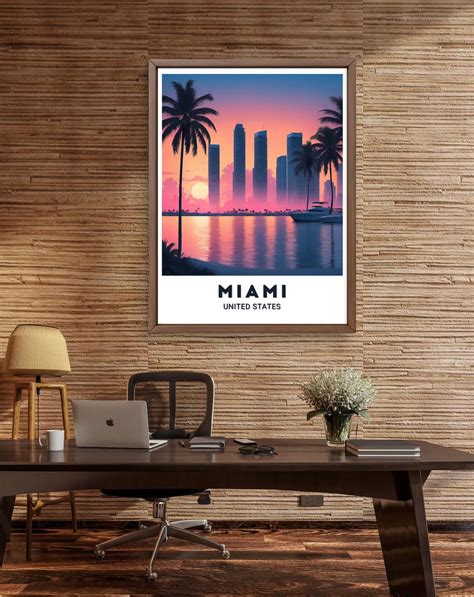 Miami Poster Stunning Sunset Skyline Print of Miami's Iconic Waterfront ...