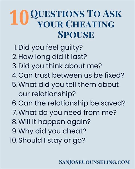 10 Must-Ask Questions for Your Cheating Spouse (2025) - San Jose