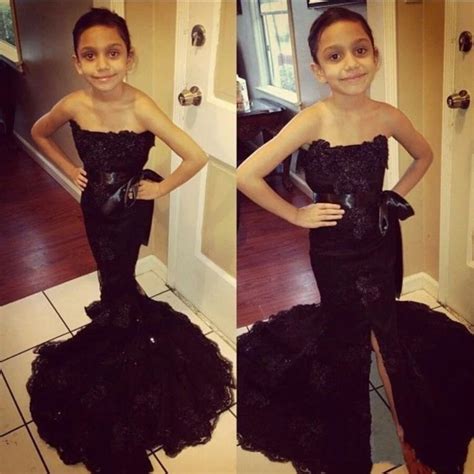 black Lace Mermaid Little Girl Pageant Gowns Little Girl Prom Dresses Strapless Floor Length ...