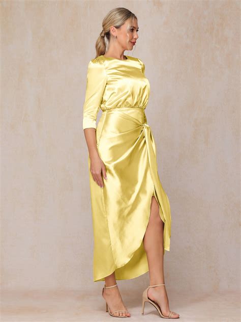 Half Sleeves Ankle Length Soft Satin Wedding Guest Dress