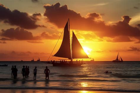 Premium AI Image | Silhouette of a sailboat on the beach at sunset