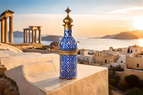 Premium Photo | Ancient greece pefume white blue and golden decorated ...