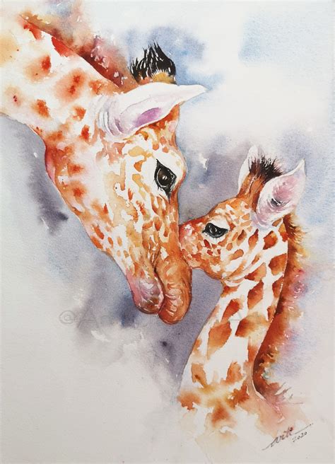 Mother And Baby Giraffe Paintings