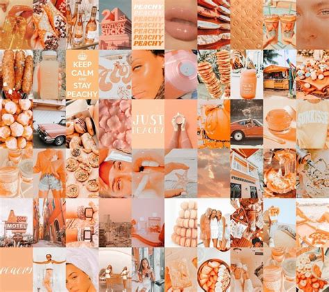 an orange and white collage with many different things on it's side ...