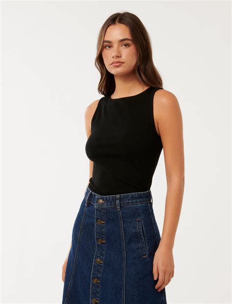 Francis Boat Neck Tank Top Black | Forever New