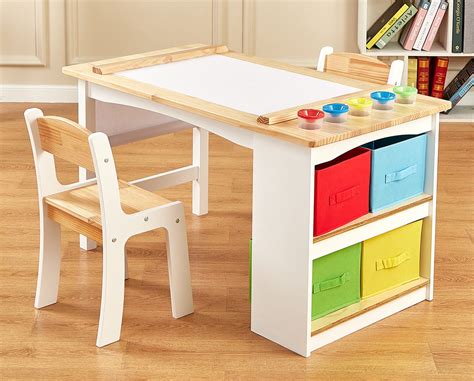 Buy FUNLIO Wooden Kids Art Table & 2 Chairs Set (for Ages 3-8), Kids ...