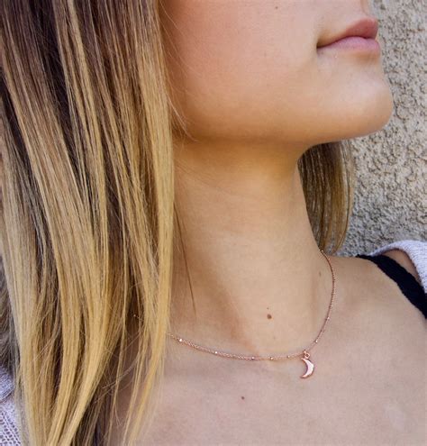 Dainty Crescent Moon Necklace Rose Gold Moon Necklace | Etsy