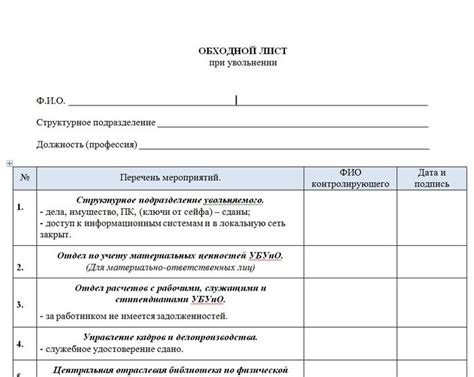 Обходной лист при увольнении: что это такое, когда выдается, пример ...