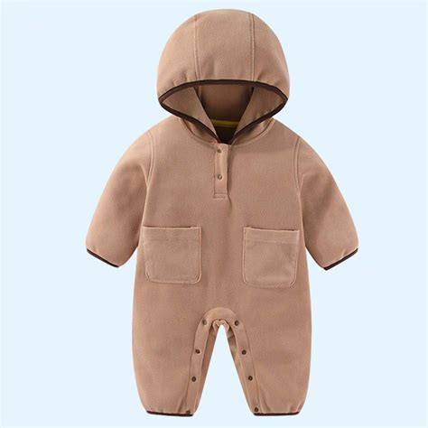 NAISIBABY Baby Fleece Jumpsuit, Cute Hooded Button-Up Warm Hooded