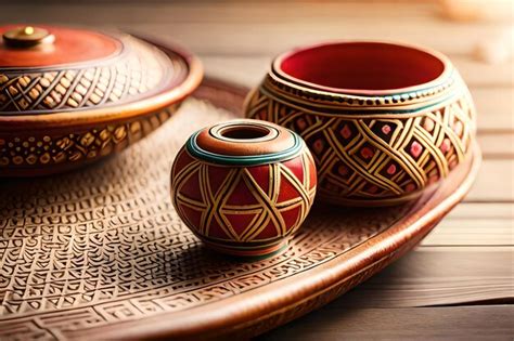 Premium AI Image | a set of pottery bowls with a design on the front.