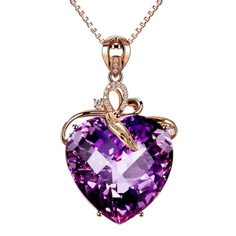 Women's Amethyst(Created) Heart Cubic-zirconia Crystal Rose Gold Plated