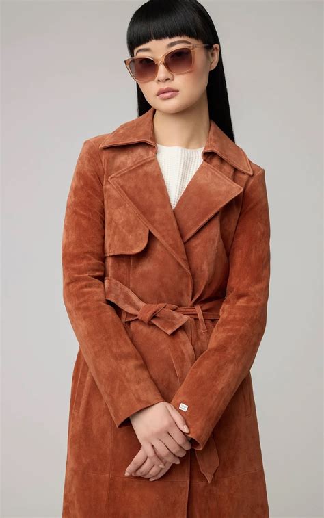 Alexis Slim Fit Suede Trench Coat - Copper | Garmentory