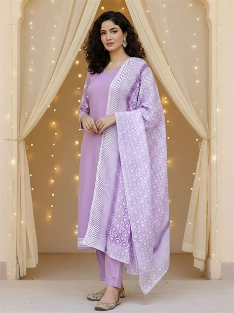 buy lavender rayon embroidered straight kurta  rayon pant