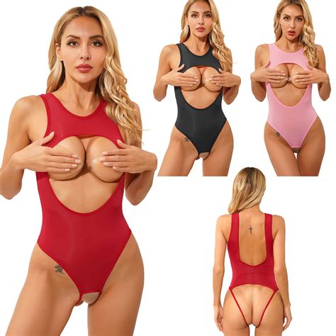 Women Cutout Swimwear Crotchless Open Butt Bodysuit Lingerie One Piece