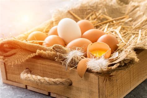 Bunch of Fresh Brown Eggs in a Wooden Crate. Stock Image - Image of ...