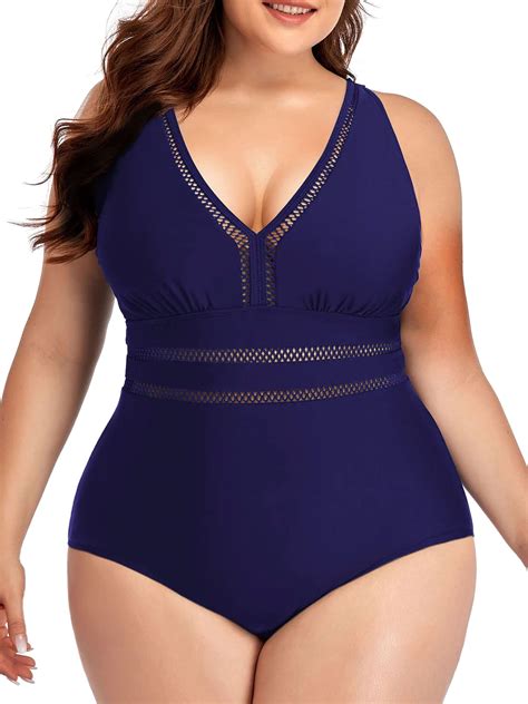 Chama Women's Plus Size One Piece Swimsuits V Neck Tummy Control