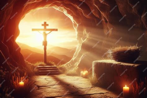 premium photo crucifixion  resurrection   risen empty tomb