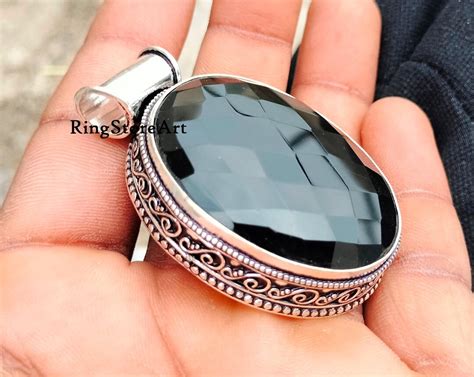 Black Onyx Pendant, Large Onyx Pendant, 925 Silver Pendant, Bohemian ...
