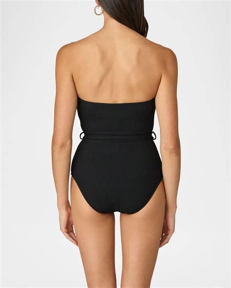 Shoshanna Belted Strapless One-Piece Swimsuit | Neiman Marcus