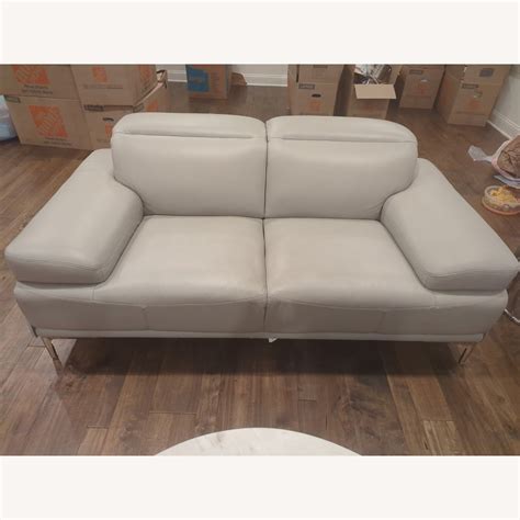 2 Seater Light Grey Leather Sofa - AptDeco